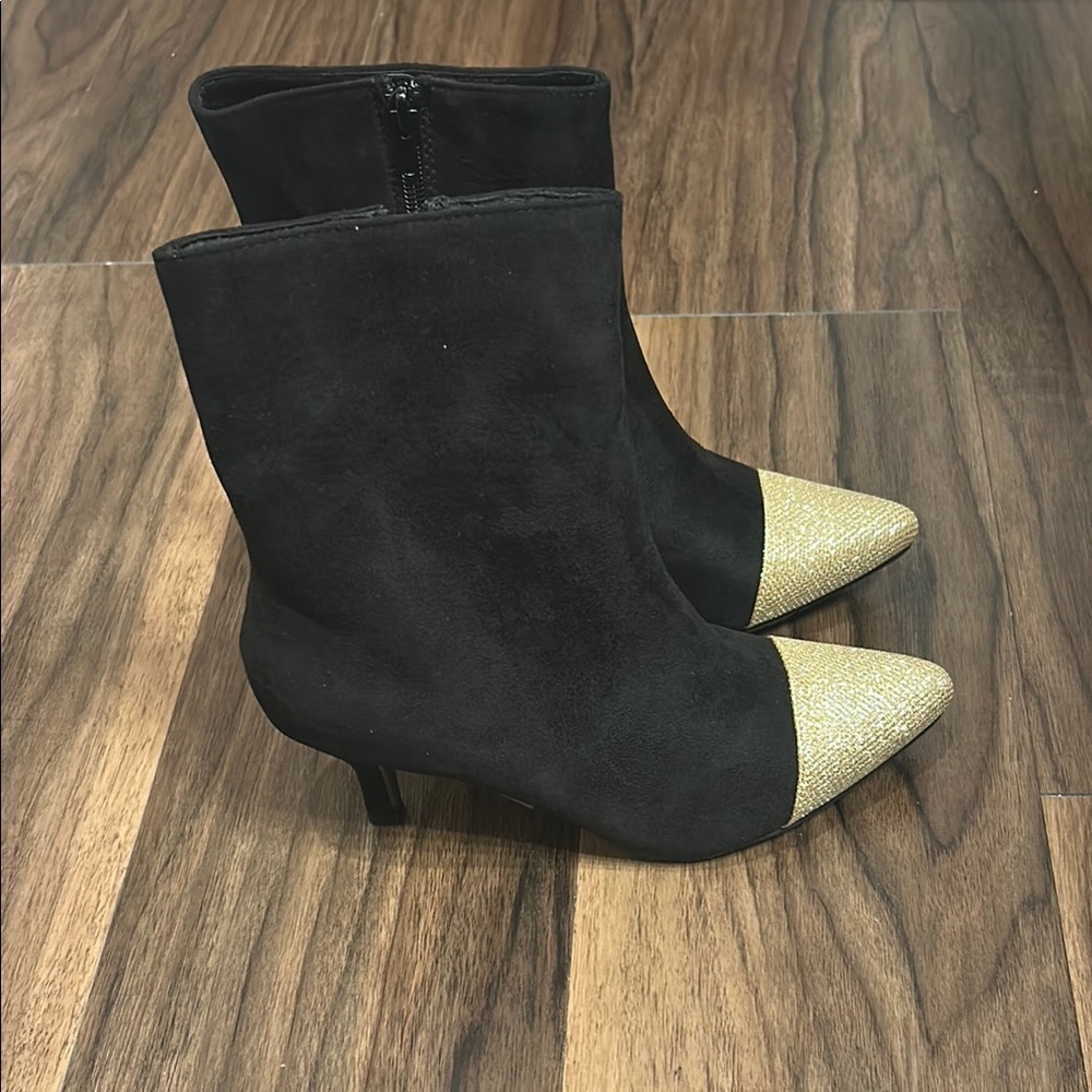 Velvet Black and Gold Women's Ankle Boots